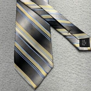 Pierre Cardin Mens Silk Tie Grey Gold Blue Striped Shiny Premium Classic Necktie